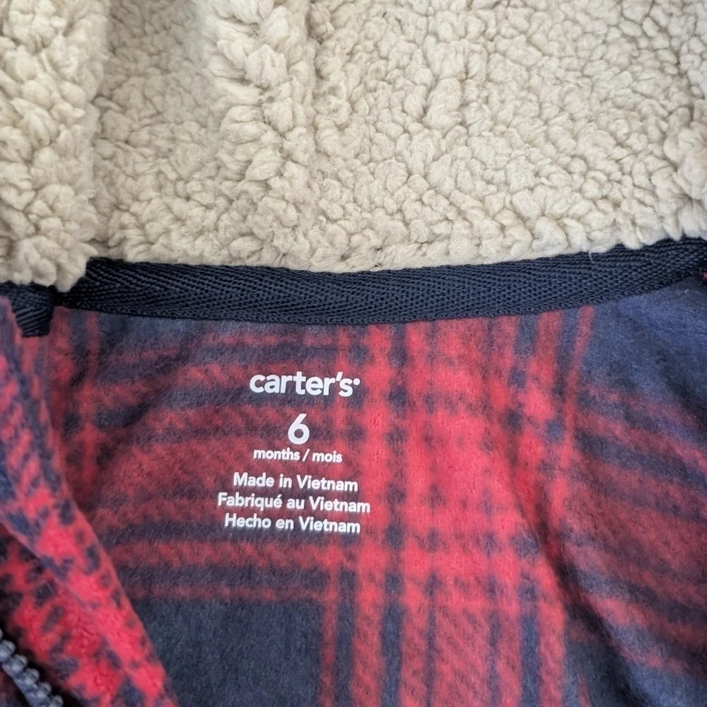 NWT Lot Of 2 Carter's Fleece One Piece FullZip Bodysuit Plaid Size 6 Months